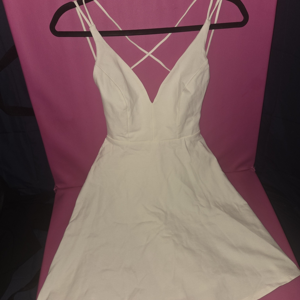 Lulu's Cream Strappy V-Neck A-Line Mini Dress